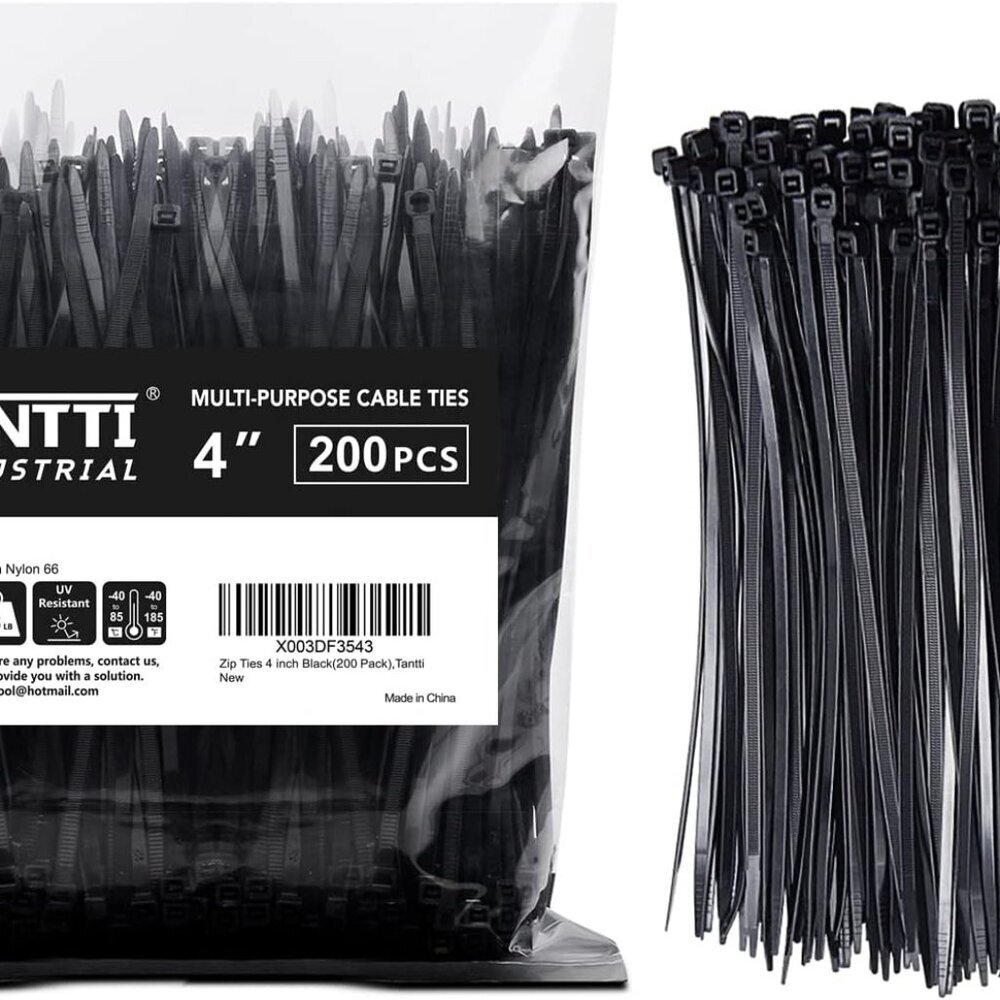 Zip Ties 4 inch 200 Pack, Small Zip Ties with 18 lb Tensile Strength, Black, by